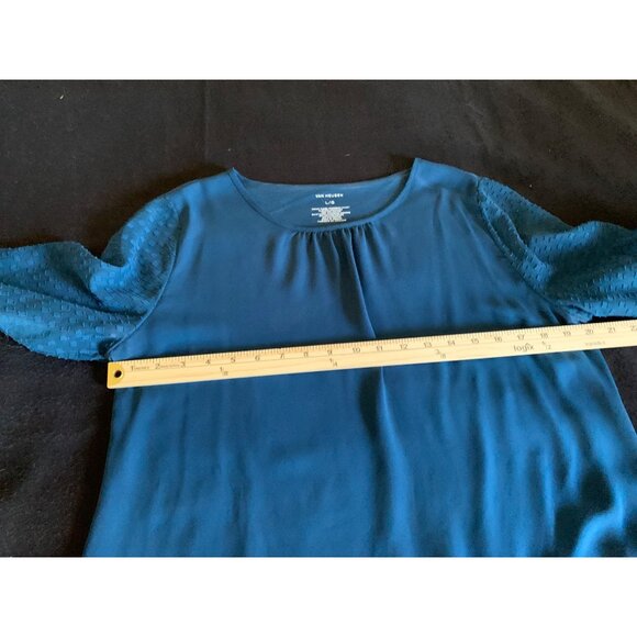 Van Heusen Womens Large Blue Blouse with Textured Sleeves - Picture 4 of 9